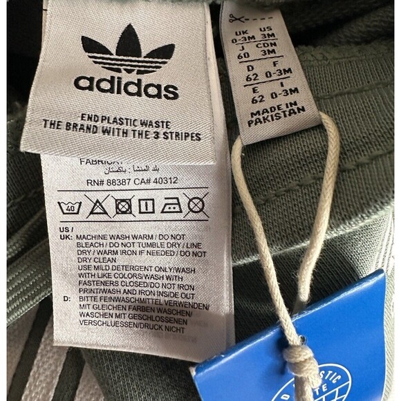 New Baby Boys ADIDAS ORIGINALS Cuffed Fleece Tracksuit Bottoms Age 0-3Y Green - Picture 2 of 2